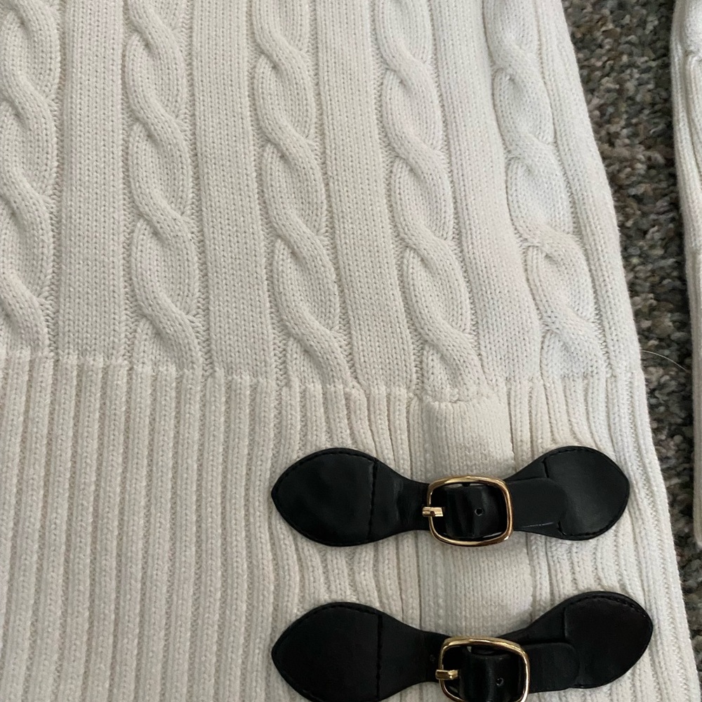 Calvin Klein Cable Knit Turtleneck Sweater with Bow Detail in Cream - Picture 2 of 4
